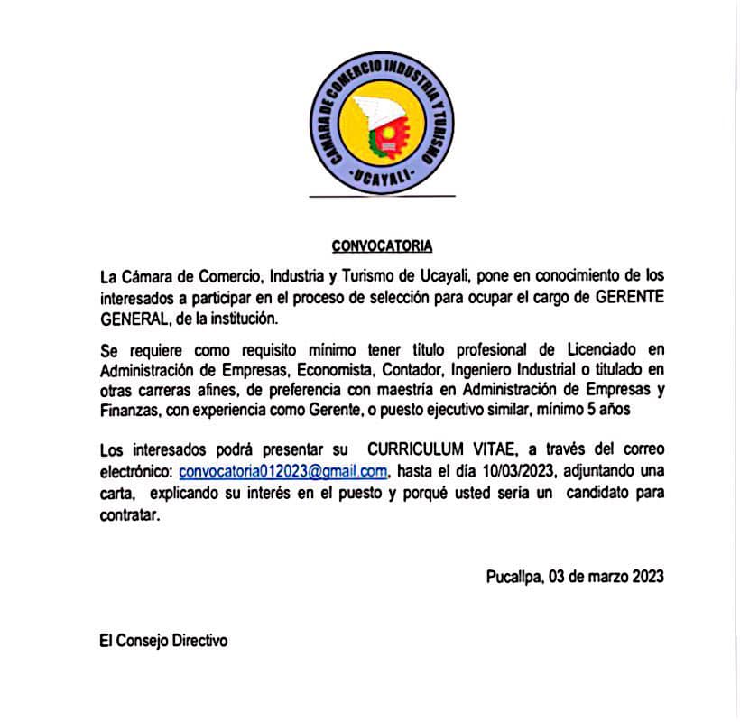 CONVOCATORIA AL CARGO DE GERENTE GENERAL